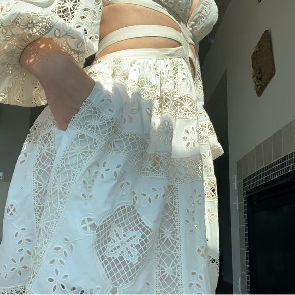 Zimmermann Dress Aliane Cutout Broderie Anglaise Lace Cotton Mini Ivory - Picture 5 of 13